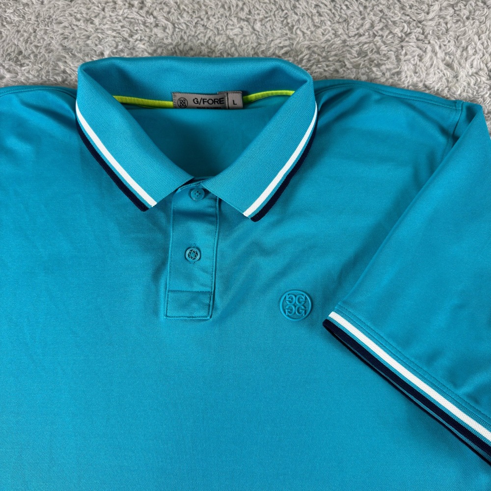 G/FORE Mens Short Sleeve Golf Polo‎ Shirt Teal Blue Tipped Collar Size L